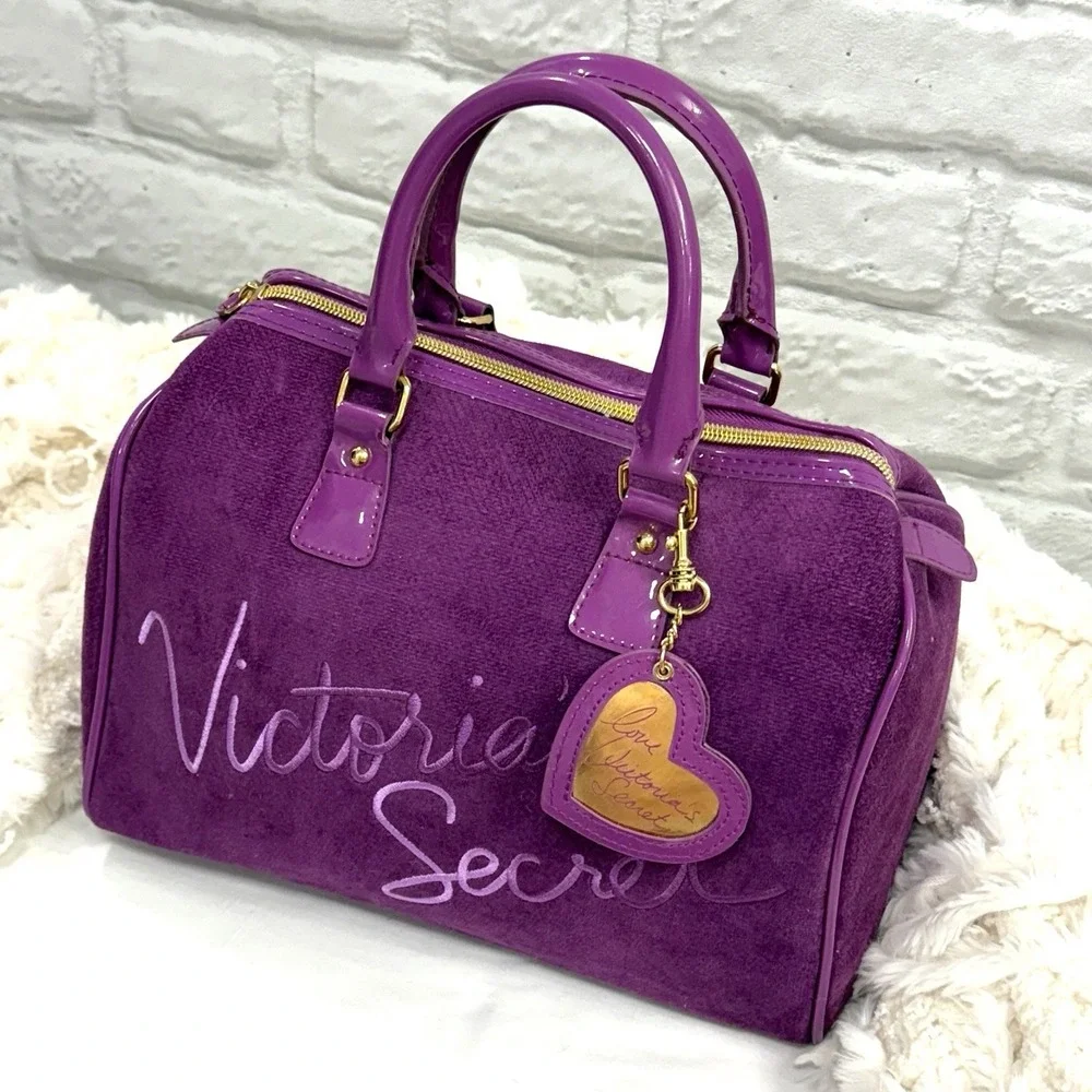 Vtg‎ Y2K Victoria's Secret Lavender Velour Purse 90s Satchel Clueless Velvet Bag